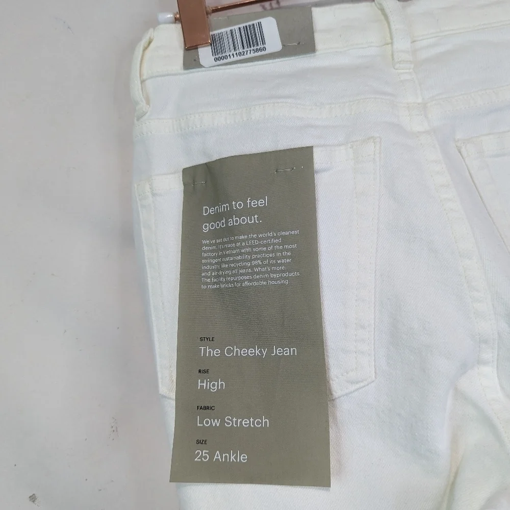 Everlane Jean The Cheeky Straight High Rise White Bone Ankle Crop Zip Denim